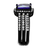 IP Black(Ion Plating) Stainless Steel Ring with AAA Grade CZ  in Tanzanite