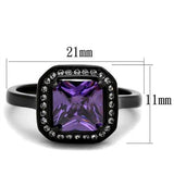 IP Black(Ion Plating) Stainless Steel Ring with AAA Grade CZ  in Amethyst