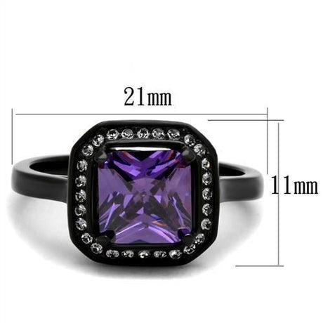 IP Black(Ion Plating) Stainless Steel Ring with AAA Grade CZ  in Amethyst