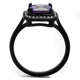 IP Black(Ion Plating) Stainless Steel Ring with AAA Grade CZ  in Amethyst