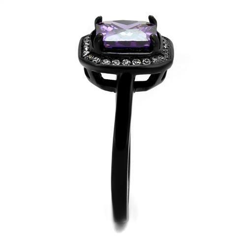 IP Black(Ion Plating) Stainless Steel Ring with AAA Grade CZ  in Amethyst