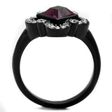 Two-Tone IP Black Stainless Steel Ring with Top Grade Crystal  in Fuchsia