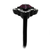 Two-Tone IP Black Stainless Steel Ring with Top Grade Crystal  in Fuchsia