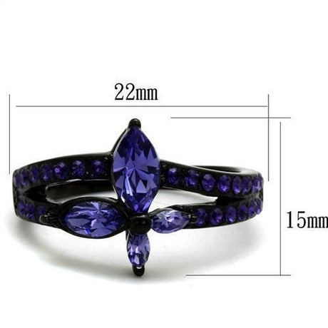 IP Black(Ion Plating) Stainless Steel Ring with Top Grade Crystal  in Tanzanite