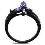 IP Black(Ion Plating) Stainless Steel Ring with Top Grade Crystal  in Tanzanite