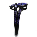 IP Black(Ion Plating) Stainless Steel Ring with Top Grade Crystal  in Tanzanite