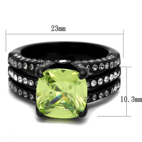 IP Black(Ion Plating) Stainless Steel Ring with AAA Grade CZ  in Apple Green color