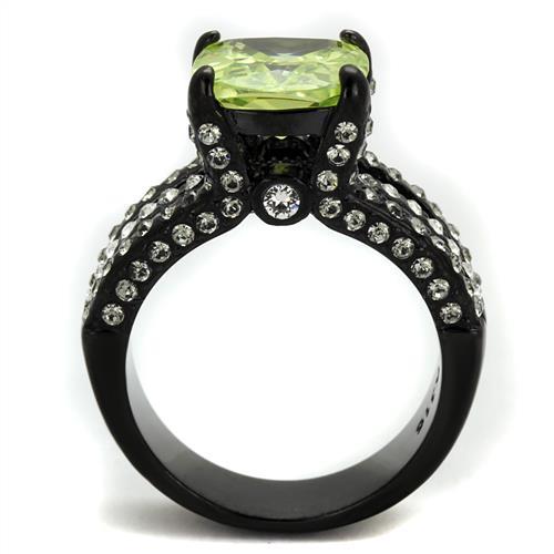 IP Black(Ion Plating) Stainless Steel Ring with AAA Grade CZ  in Apple Green color