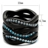 IP Black(Ion Plating) Stainless Steel Ring with Top Grade Crystal  in Sea Blue