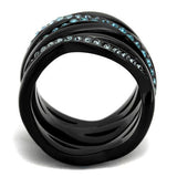 IP Black(Ion Plating) Stainless Steel Ring with Top Grade Crystal  in Sea Blue