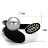 IP Black(Ion Plating) Stainless Steel Ring with Synthetic Pearl in Gray