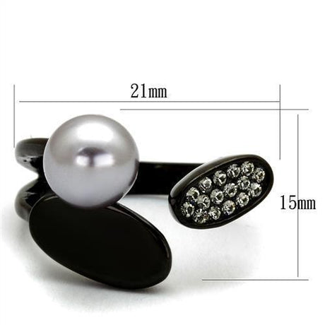 IP Black(Ion Plating) Stainless Steel Ring with Synthetic Pearl in Gray