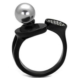 IP Black(Ion Plating) Stainless Steel Ring with Synthetic Pearl in Gray