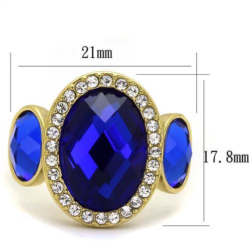 IP Gold(Ion Plating) Stainless Steel Ring with Synthetic Synthetic Glass in Sapphire