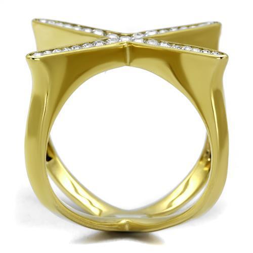 IP Gold(Ion Plating) Stainless Steel Ring with Top Grade Crystal  in Clear
