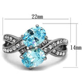 High polished (no plating) Stainless Steel Ring with AAA Grade CZ  in Sea Blue