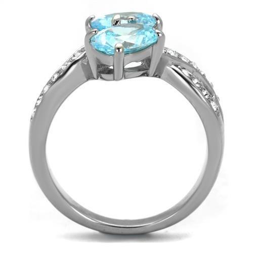 High polished (no plating) Stainless Steel Ring with AAA Grade CZ  in Sea Blue