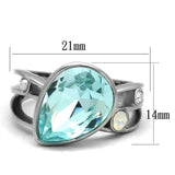 High polished (no plating) Stainless Steel Ring with Top Grade Crystal  in Sea Blue