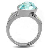 High polished (no plating) Stainless Steel Ring with Top Grade Crystal  in Sea Blue