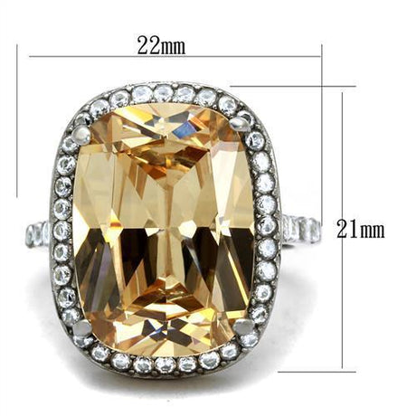 High polished (no plating) Stainless Steel Ring with AAA Grade CZ  in Champagne