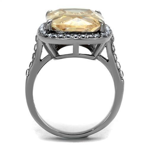 High polished (no plating) Stainless Steel Ring with AAA Grade CZ  in Champagne