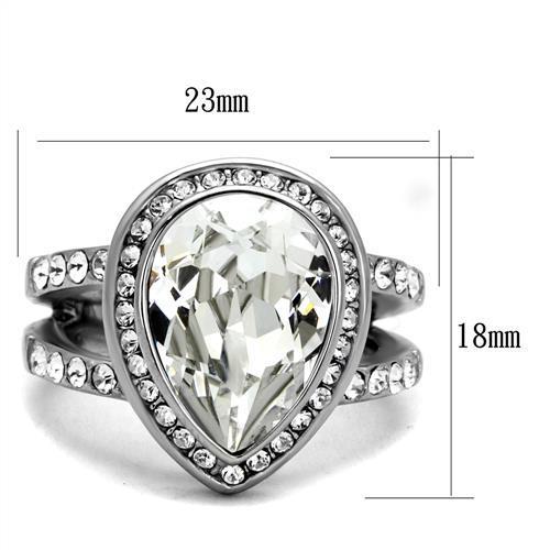High polished (no plating) Stainless Steel Ring with Top Grade Crystal  in Clear