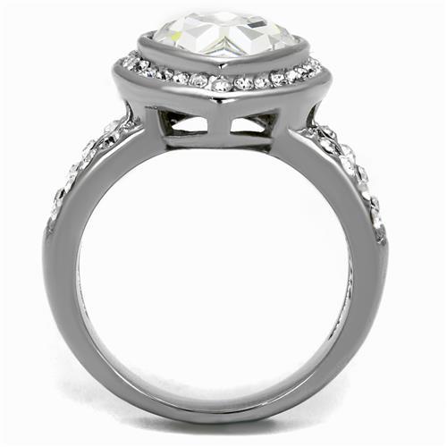 High polished (no plating) Stainless Steel Ring with Top Grade Crystal  in Clear