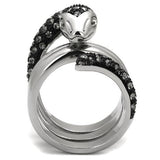 Two-Tone IP Black (Ion Plating) Stainless Steel Ring with Top Grade Crystal  in Black Diamond