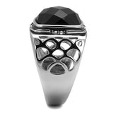 High polished (no plating) Stainless Steel Ring with Synthetic Onyx in Jet