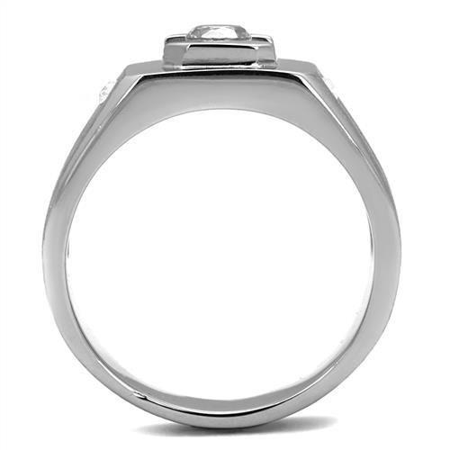 High polished (no plating) Stainless Steel Ring with AAA Grade CZ  in Clear