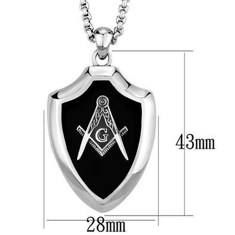 High polished (no plating) Stainless Steel Chain Pendant with Epoxy  in Jet