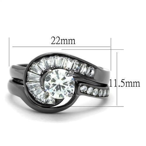 IP Light Black  (IP Gun) Stainless Steel Ring with AAA Grade CZ  in Clear