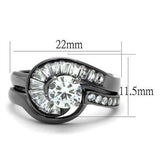 IP Light Black  (IP Gun) Stainless Steel Ring with AAA Grade CZ  in Clear