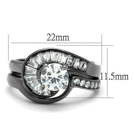 IP Light Black  (IP Gun) Stainless Steel Ring with AAA Grade CZ  in Clear