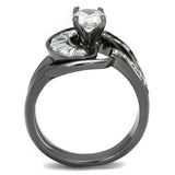 IP Light Black  (IP Gun) Stainless Steel Ring with AAA Grade CZ  in Clear