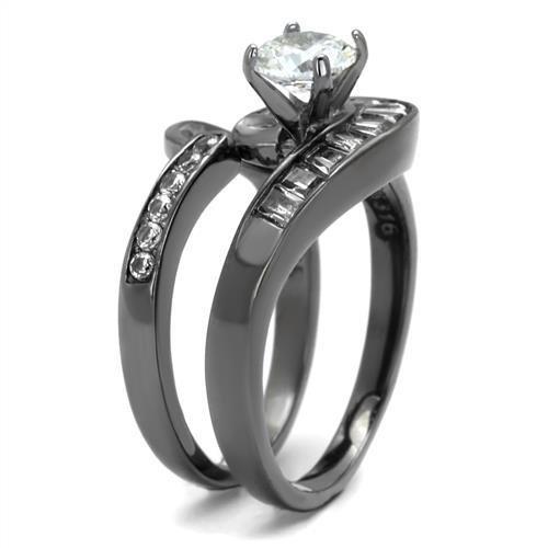 IP Light Black  (IP Gun) Stainless Steel Ring with AAA Grade CZ  in Clear