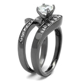 IP Light Black  (IP Gun) Stainless Steel Ring with AAA Grade CZ  in Clear
