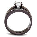 IP Dark Brown (IP coffee) Stainless Steel Ring with AAA Grade CZ  in Clear