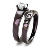IP Dark Brown (IP coffee) Stainless Steel Ring with AAA Grade CZ  in Clear