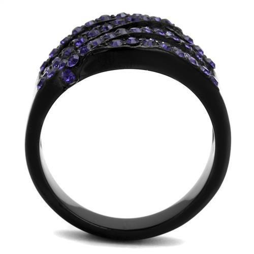 IP Black(Ion Plating) Stainless Steel Ring with Top Grade Crystal  in Multi Color