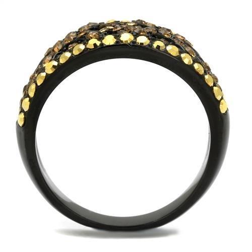 IP Black(Ion Plating) Stainless Steel Ring with Top Grade Crystal  in Multi Color