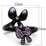 IP Black(Ion Plating) Stainless Steel Ring with Top Grade Crystal  in Light Amethyst