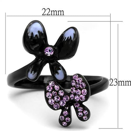 IP Black(Ion Plating) Stainless Steel Ring with Top Grade Crystal  in Light Amethyst