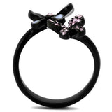 IP Black(Ion Plating) Stainless Steel Ring with Top Grade Crystal  in Light Amethyst