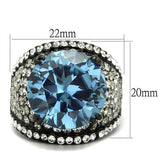 IP Black(Ion Plating) Stainless Steel Ring with AAA Grade CZ  in London Blue