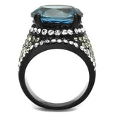 IP Black(Ion Plating) Stainless Steel Ring with AAA Grade CZ  in London Blue