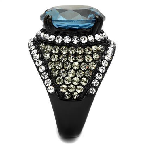IP Black(Ion Plating) Stainless Steel Ring with AAA Grade CZ  in London Blue