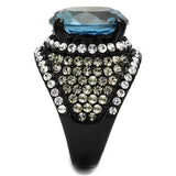IP Black(Ion Plating) Stainless Steel Ring with AAA Grade CZ  in London Blue