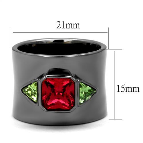 IP Light Black  (IP Gun) Stainless Steel Ring with Synthetic Synthetic Glass in Multi Color