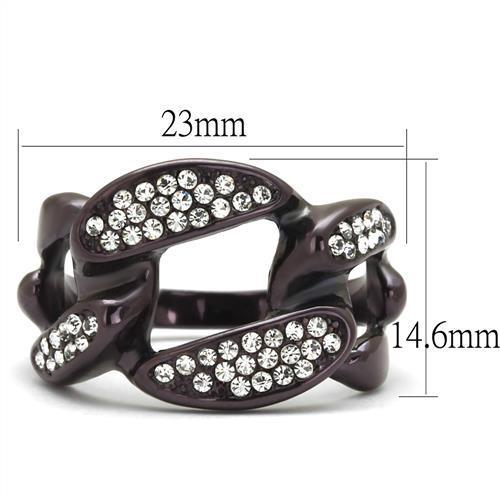 IP Dark Brown (IP coffee) Stainless Steel Ring with Top Grade Crystal  in Clear